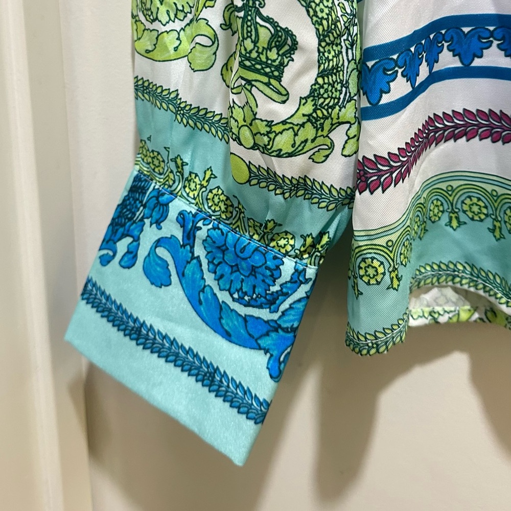 Silky Satin Multi-Colored Button Down Size Medium - image 4